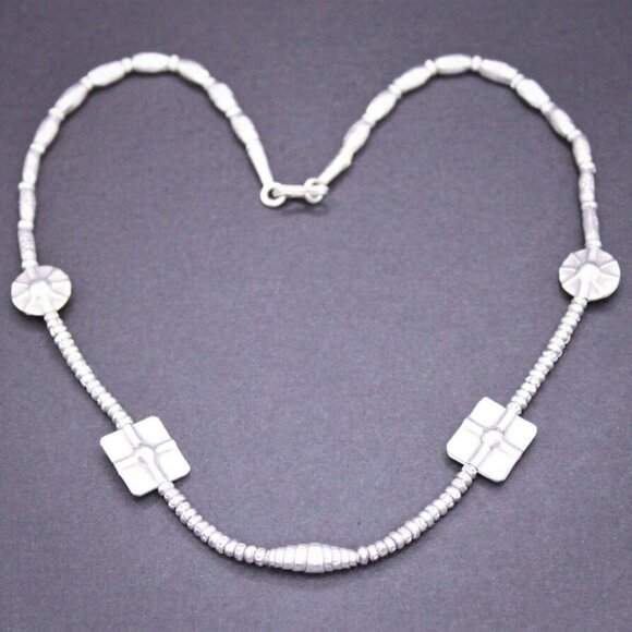 Antique Vintage Sterling Silver Native Signed Bench Bead Necklace Old Pawn